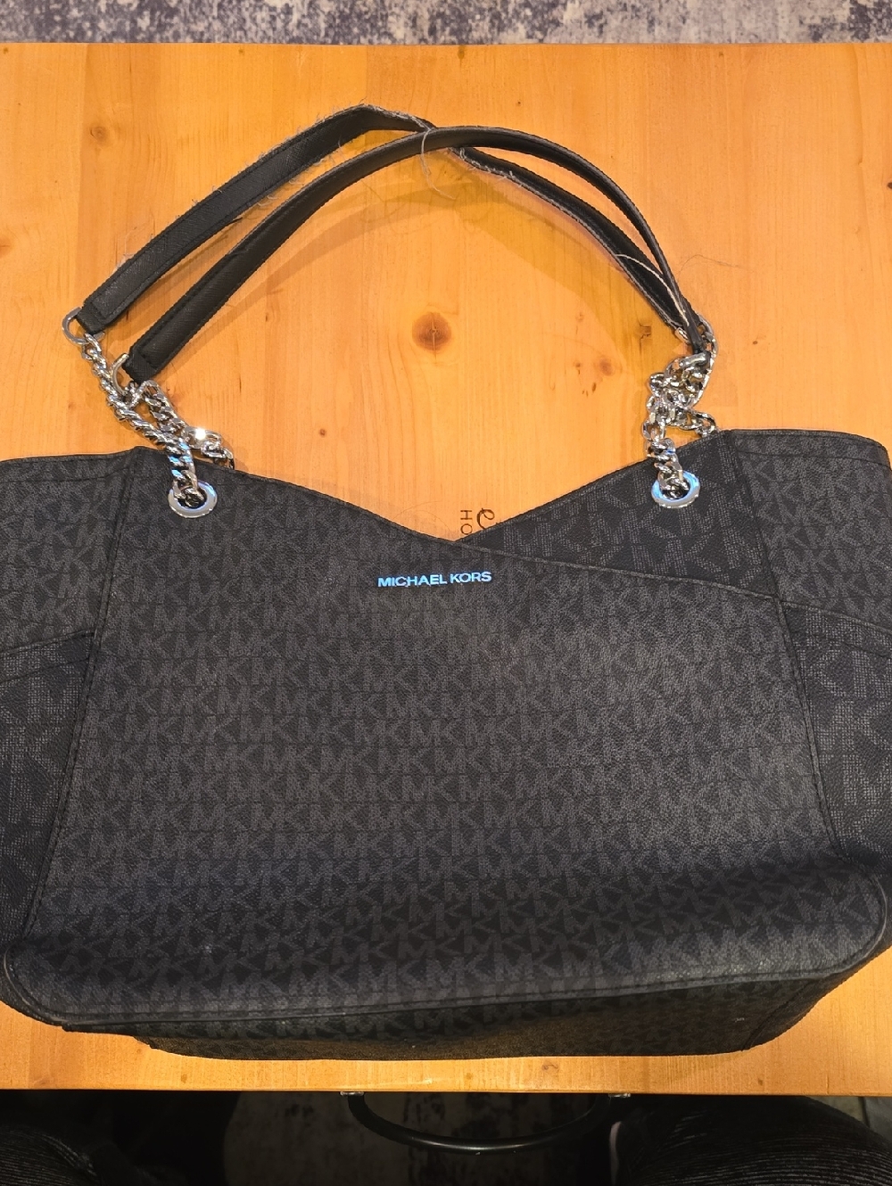 Michael Kors Black MK Signature Chain-Handle Tote